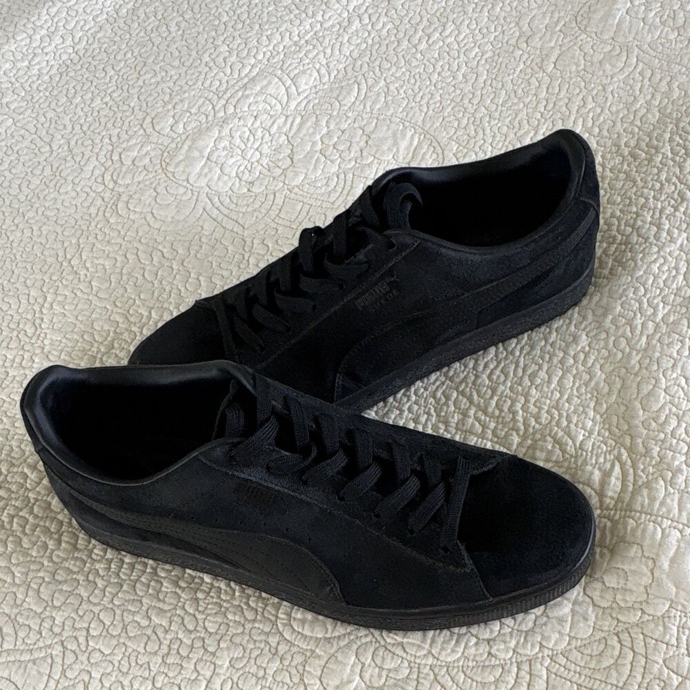 PUMA Suede Solid Black Suede Lace-Up Sneakers Men's US 10.5 EU 44 UK 9.5